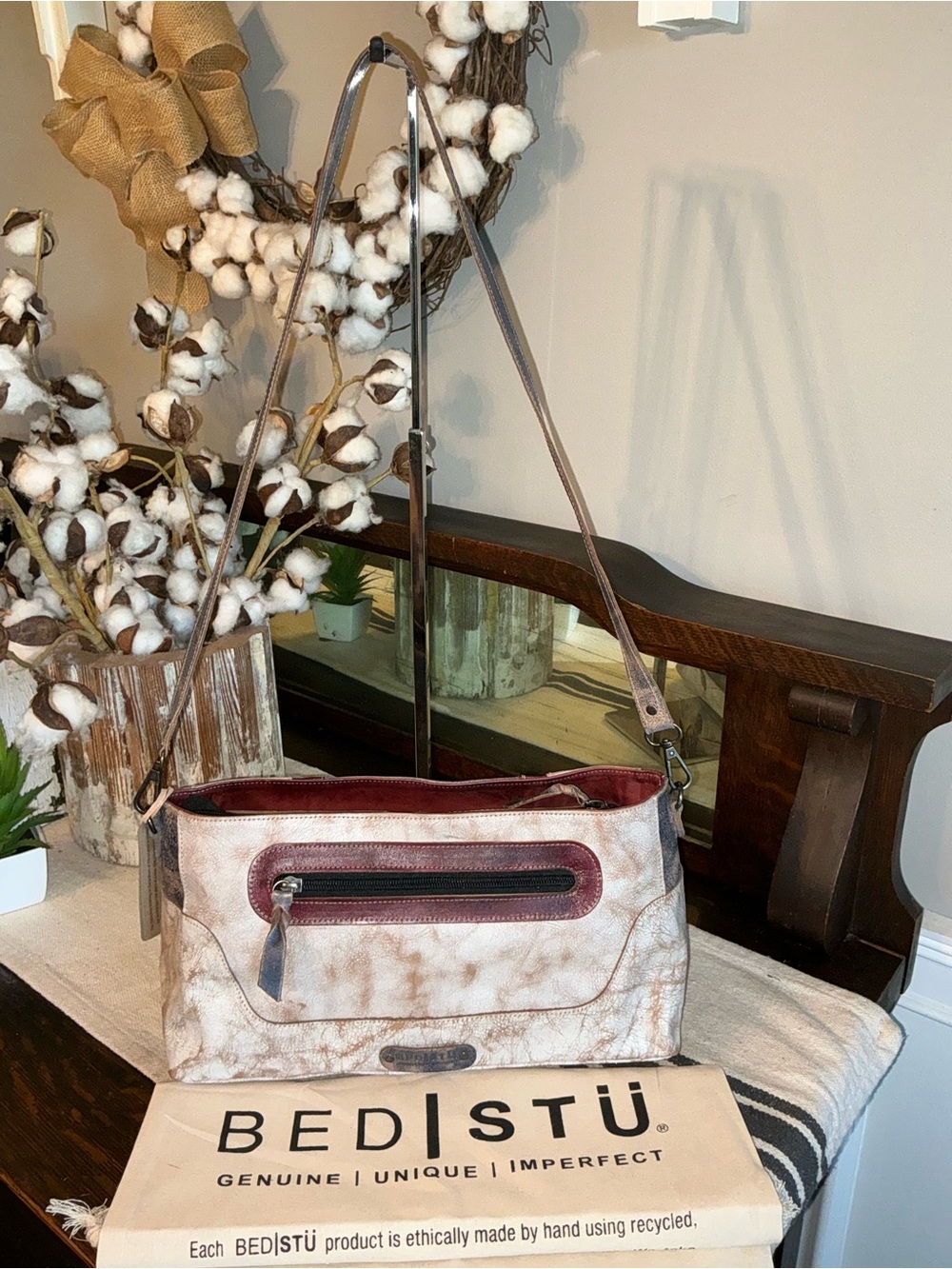 NWT Bed Stu Hyperbolic Shoulder Bag Handbag Americana Lux Red White Blue $235 - Picture 2 of 15